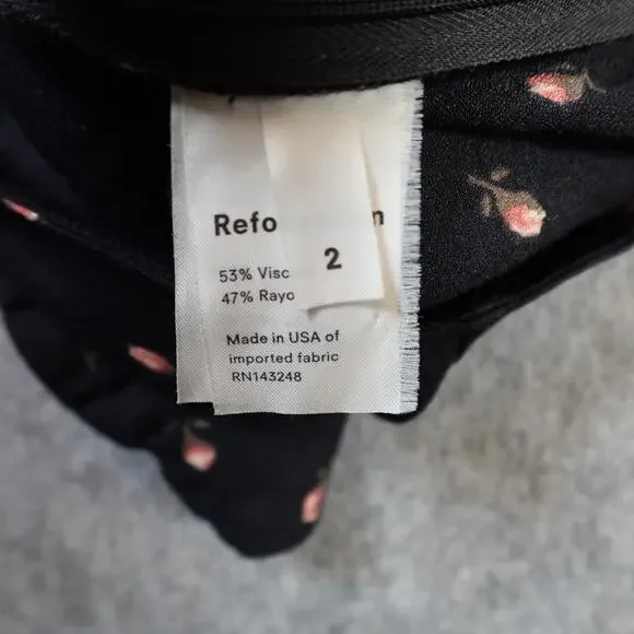 Reformation Top Womens 2 Elena Coco Black Rose Floral Ruffle Sweetheart Crepe - Picture 7 of 10